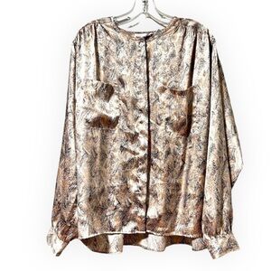 Vintage Alfred Dunner Satin Pink Watercolor Button Down Shirt Plus Size 3X